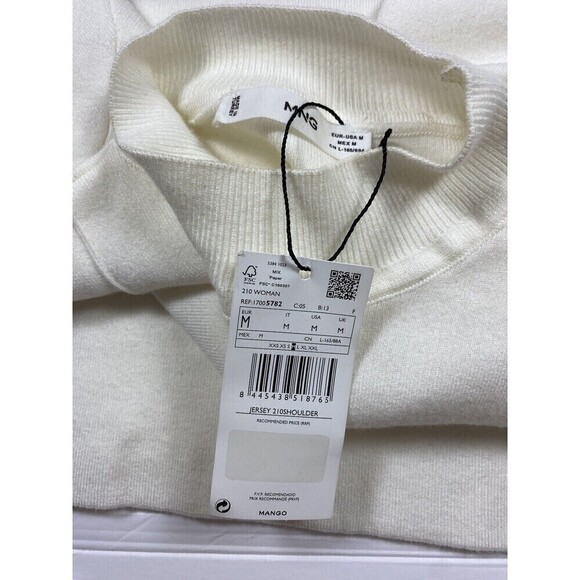 MNG Mango Mock Neck Sweater Cream Size Medium Puff Shoulder Tags Attached - Picture 3 of 8